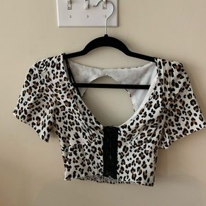 Leopard Corset Button up Crop Top